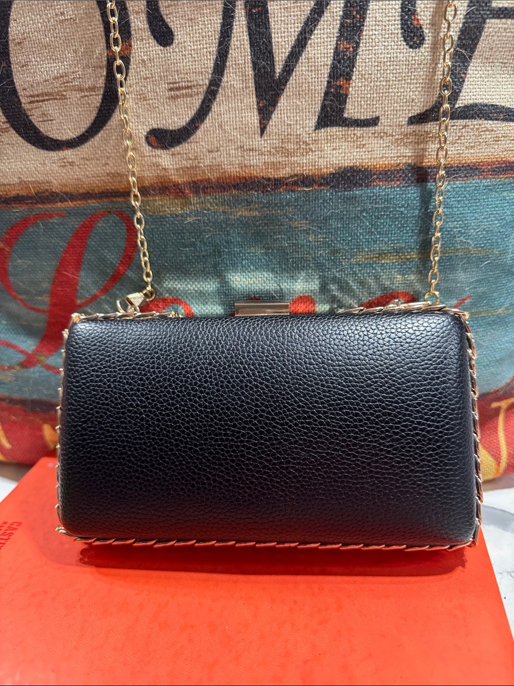 Black Chain-Handle Clutch Bag - Elegant Evening Accessory